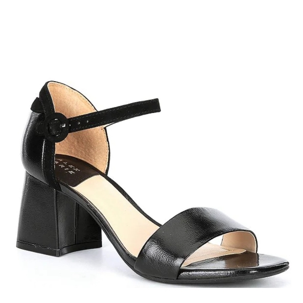 Aidrea Leather Ankle Strap Block Heel Sandals
